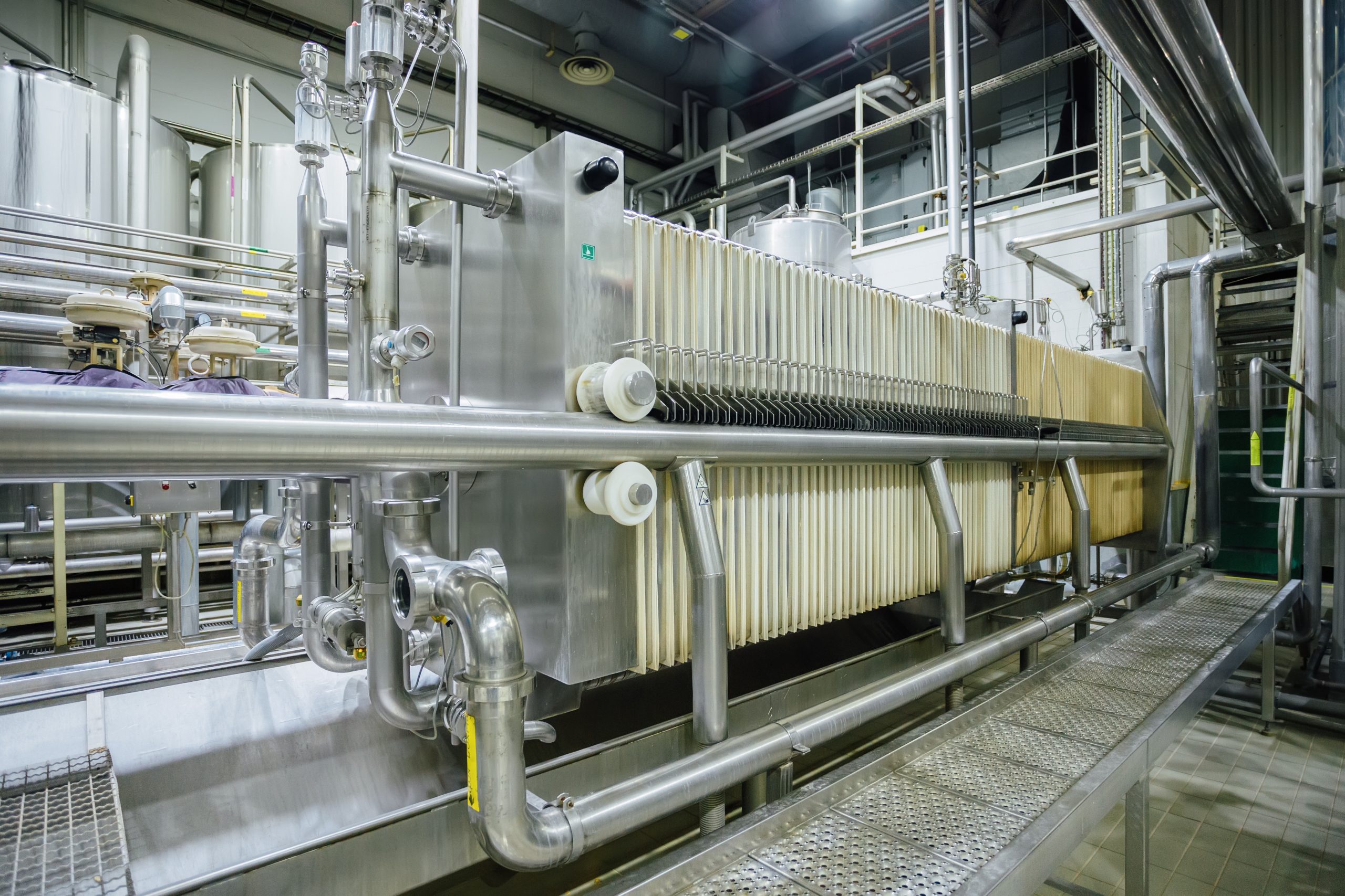Filtration machinery in modern brewery production line